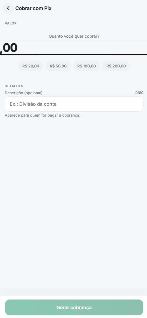 Tela de cobrança do app Orbita
