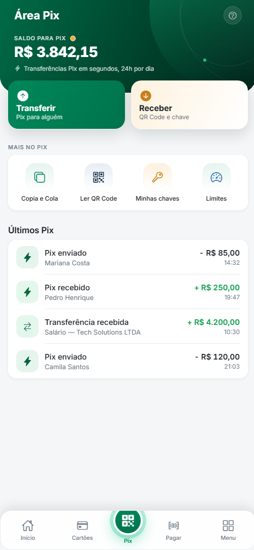 Área Pix do app Orbita